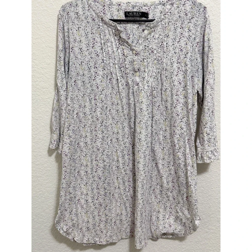 Lauren Ralph Lauren Black Label White Purple Flowers Nighgown PJ's Dress M